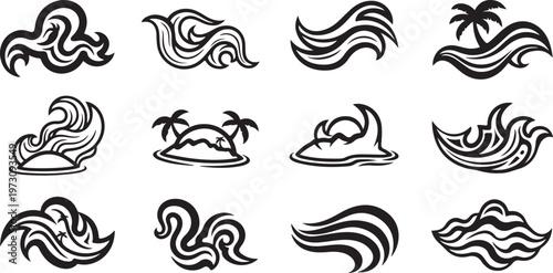 Intricate black line art showcasing various floral and leaf designs Vector