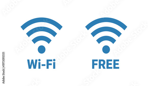This image displays two wifi signal icons alongside the words wi fi and free indicating available wireless internet access high quality professional detailed modern