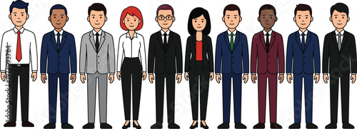 business people team, diverse office workers, professional group, corporate staff illustration, men and women characters, teamwork concept, modern flat design, workplace diversity