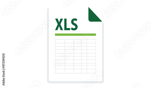 This image depicts a flat design icon of a microsoft excel spreadsheet file showcasing the xls extension and grid high quality professional detailed modern