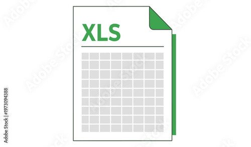 This image depicts a flat stylized representation of an excel spreadsheet file icon featuring a green accent high quality professional detailed modern elegant stylish