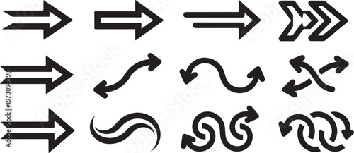 A collection of various black arrow signs pointing in different directions Vector