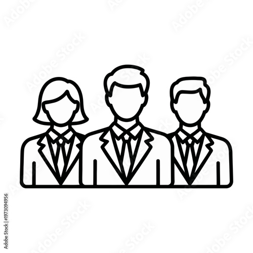 Vector of three professionals dressed in formal suits standing together in a row