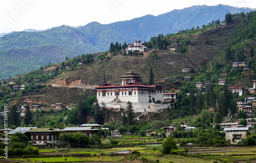 Scenic Valley of Paro and Paro Dzong in Paro Bhutan