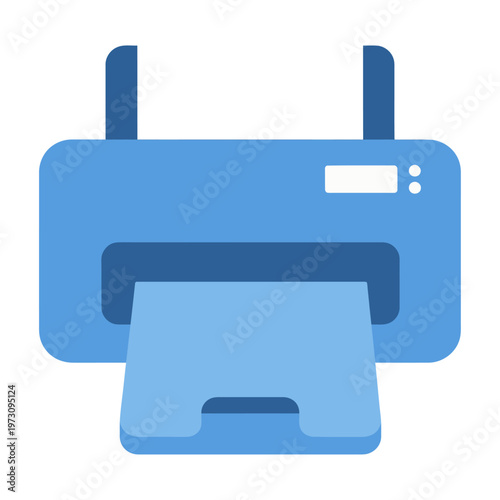 Vector blue printer icon with extended paper tray