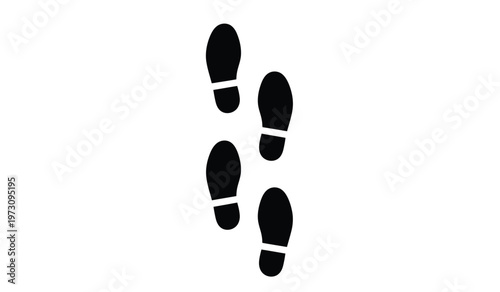 A stark minimalist depiction showcases four black footprints arranged in a slightly staggered walking pattern on a clean white background high quality professional detailed