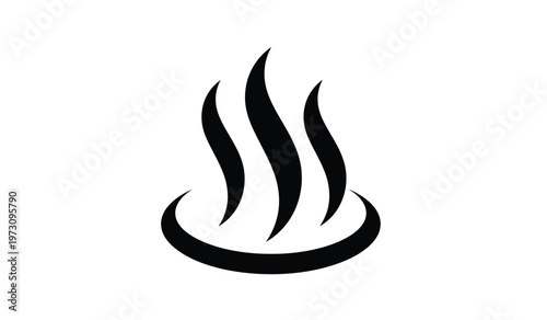 A minimalist black and white graphic depicts stylized smoke or steam rising from a curved base suggesting heat or a thermal source high quality