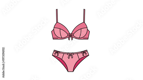 Feminine pink lingerie set featuring a matching stylish bra and panties with delicate bows and intricate seam details.