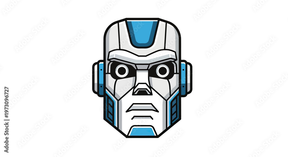 Fototapeta premium Futuristic robot head with blue accents and striking circular eyes