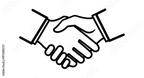 Stylized black and white outline of two hands shaking firmly