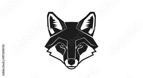 Geometric black fox head silhouette with piercing white eyes