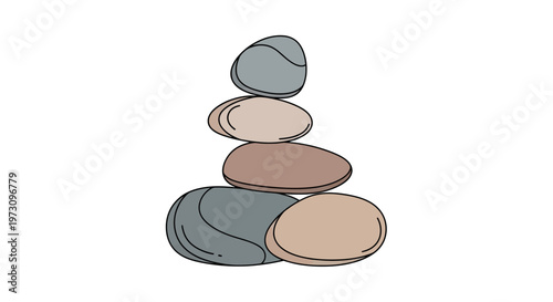 Stacked smooth, rounded stones in muted earth tones, balancing perfectly