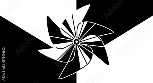 Stylized black and white pinwheel graphic on a contrasting background