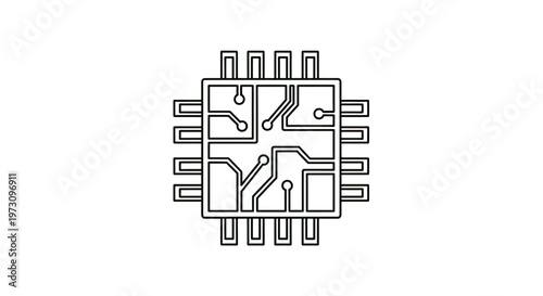 Black outline of a square integrated circuit with multiple connecting pins