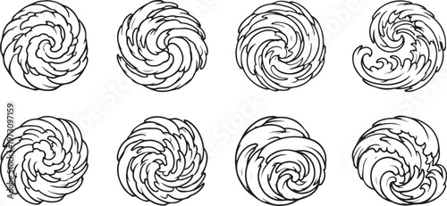 Intricate line art patterns showcasing swirling and layered designs Vector