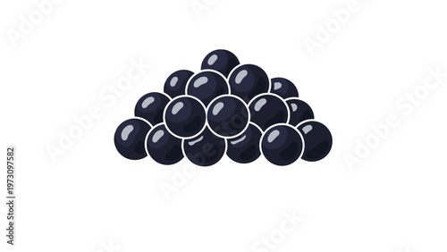 Graphic illustration of a small pile of shiny black round objects resembling either caviar or pearls on a plain white background.