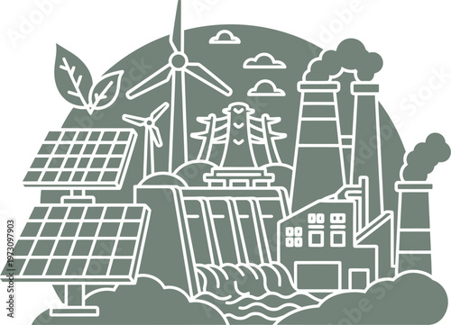 Diverse renewable energy production site with hydro wind and solar power