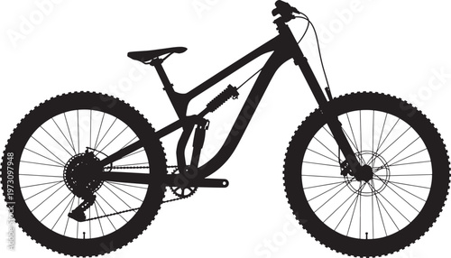 Mountain bike silhouette professional downhill cycling equipment isolated on transparent background