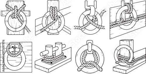 Illustrations of various mechanical and architectural components in perspective views Vector