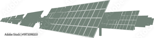 Perspective view of multiple solar panels in a large array