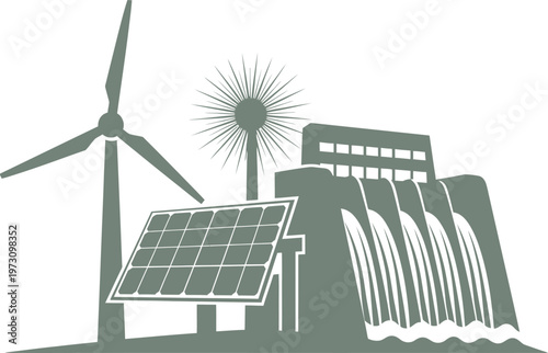 Multi-source renewable energy station with hydro dam and wind power