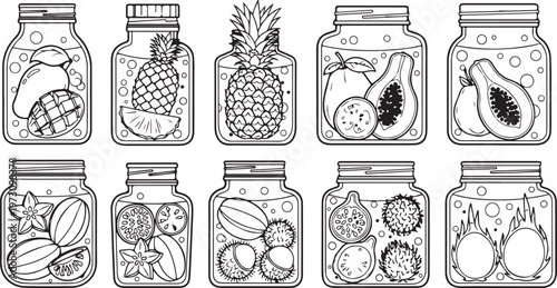 Line drawings of various bottles with detailed patterns and shapes Vector