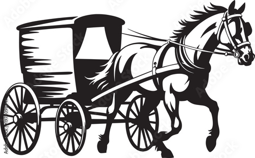 Horse drawn carriage isolated black silhouette vintage transport elegant travel coach old.