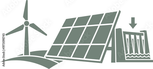 Triple source sustainable energy system featuring turbine panels and water dam