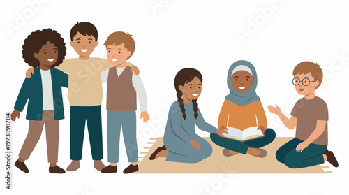 Multicultural Students Smiling Kids Education Illustration Collection