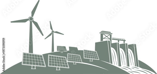 Multi source energy landscape with dam and wind farm