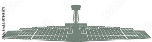 Solar farm facility with central communication tower