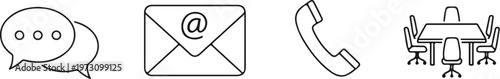 Communication Icons Set with Message Email Phone and Meeting Room