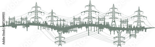 Extensive electrical grid infrastructure silhouette representing power distribution network