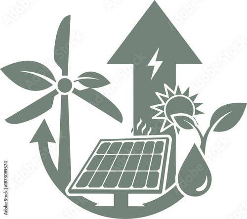 Upward progress arrow representing the growth of renewable energy and sustainable resources