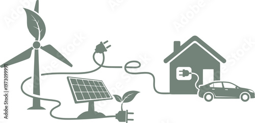 Residential green energy system connecting house and electric vehicle to wind and solar power