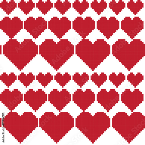 Red Heart Pixel Art Pattern For Valentine'S Day Textiles