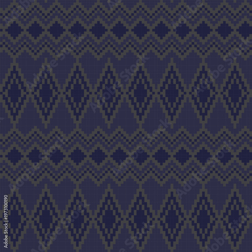 Navy Geometric Diamond Textile Design Pattern Pixelated Style Repeat For Fashion And Homeware