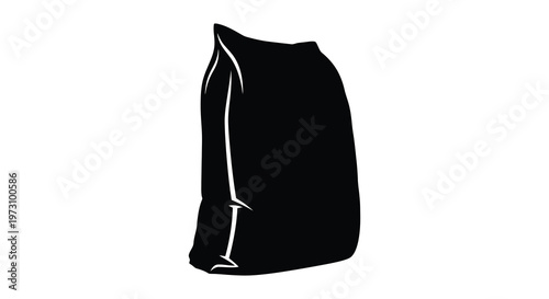 Minimalist black shape resembling a bag or sack stark white background silhouette