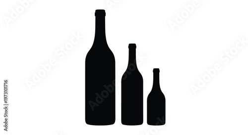 A minimalist graphic depicts three silhouetted wine bottles of varying sizes arranged in descending order from left to right high quality professional detailed modern
