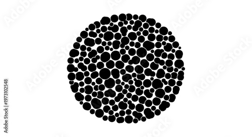 Black dots densely packed within a large circle on white background