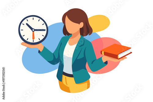 Woman Balancing Work and Education Time Management Concept