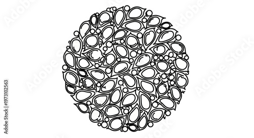 Intricate circular pattern of stylized teardrop shapes and small circles