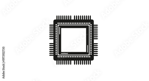 Black and white illustration of a central processing unit with pins