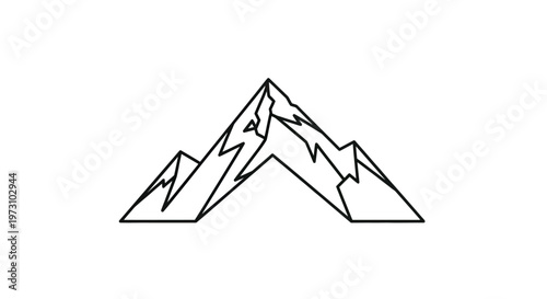 Stylized mountain range in bold black outline on a white background