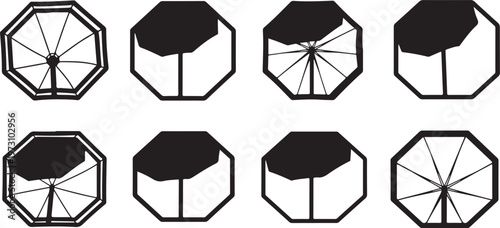 Geometric hexagon patterns with intersecting lines and shaded segments Vector