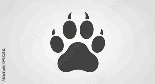 Minimalist dark grey paw print graphic on a white gradient background