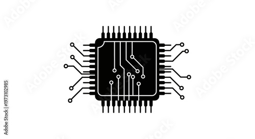 Obraz na plátne Black microchip icon on white background, featuring pins and circuits