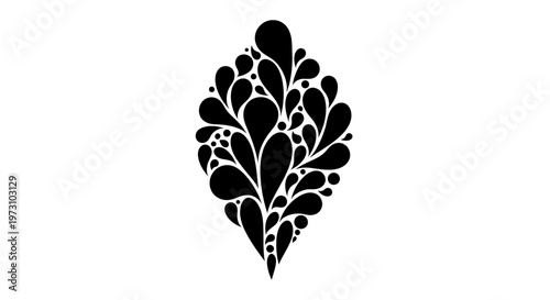 Abstract black teardrop and dot pattern forms an oval shape