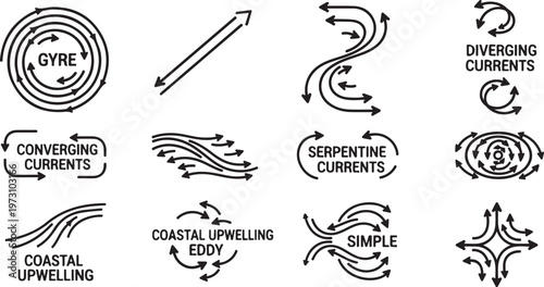Diagram of ocean current patterns and their effects on water movement Vector