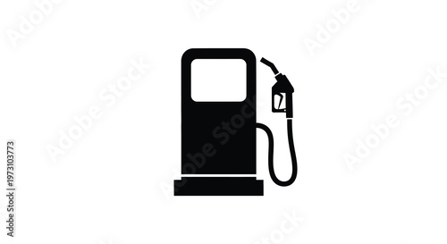 This is a simple black silhouette illustration of a gas pump against a stark white background commonly seen at fuel stations high quality professional